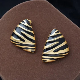 Enamel Hoop Earrings Gold Tone Small Metal Texture Statement Creative Jewelry