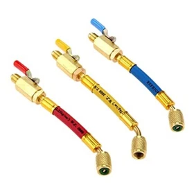 R134A R410A R22 R12 Charging Hoses and Ball Valve Set HVAC Low Loss Fittings new
