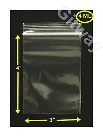 3" x 4" Set Reclosable Resealable Zip Top Lock Clear Plastic FDA Bags 4 MIL