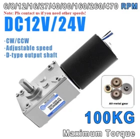 6-470RPM 5840-3650 Worm Geared Motor DC12V/24V Self-Locking Brake Large Torque