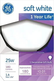 GE 12982 Soft White 25 Watt 3 Inch Decorative Medium Base Globe Light Bulb
