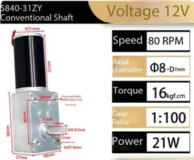 5840-31ZY DC Worm Gear Reducer Motor: High-Torque 12V/24V Low-Speed Motor