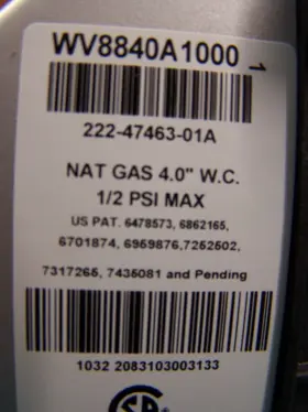 22247463-01A BRADFORD WHITE Water Heater Nat Gas Valve #2