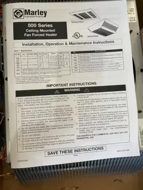 557A HOUSE OF MARLEY Downflow Ceiling Heater Fan Deck #3