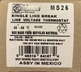 MS26 MARLEY ELECTRIC HEATING Single Line Voltage Thermostat