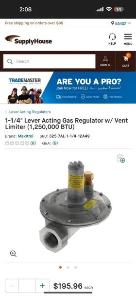 325-7AL-1010-0006 MAXITROL Gas Pressure Regulator Multipoise