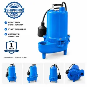 PT1242 PACIFIC TUNDRA Clog Submersible Sewage Pump Gpm Float