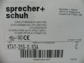 KTA7-25S-0.63A SPRECHER SCHUH Motor Circuit Protector Breaker #3