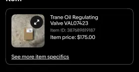 VALO7423 TRANE Oil Regulatingvalve