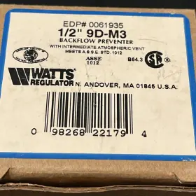 0061935 WATTS Dual Check Backflow Preventer Vent Fnpt #2