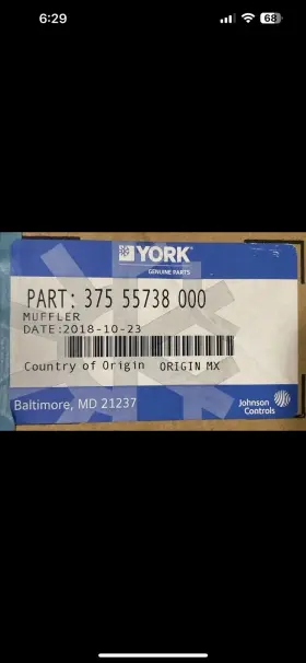 375-55738-000 YORK Johnson Muffler Discharge