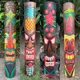 4 Set of Hand Carved Wooden Tiki Totem Masks Tropical Bar Patio Decor 39"x 6"in