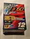 Brand New 12 Pack TDK Superior Normal Bias D60 Blank Audio Cassette Tapes Sealed